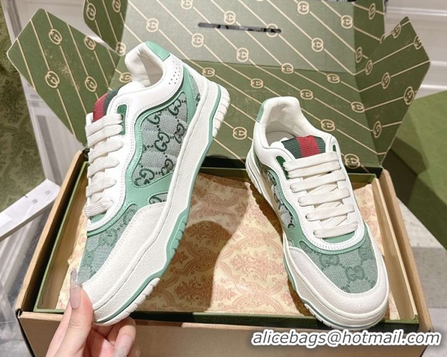 Shop Cheap Gucci Re-Web Sneakers in GG Canvas and Leather Green 1021023