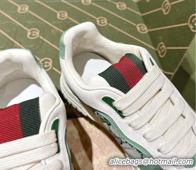 Shop Cheap Gucci Re-Web Sneakers in GG Canvas and Leather Green 1021023