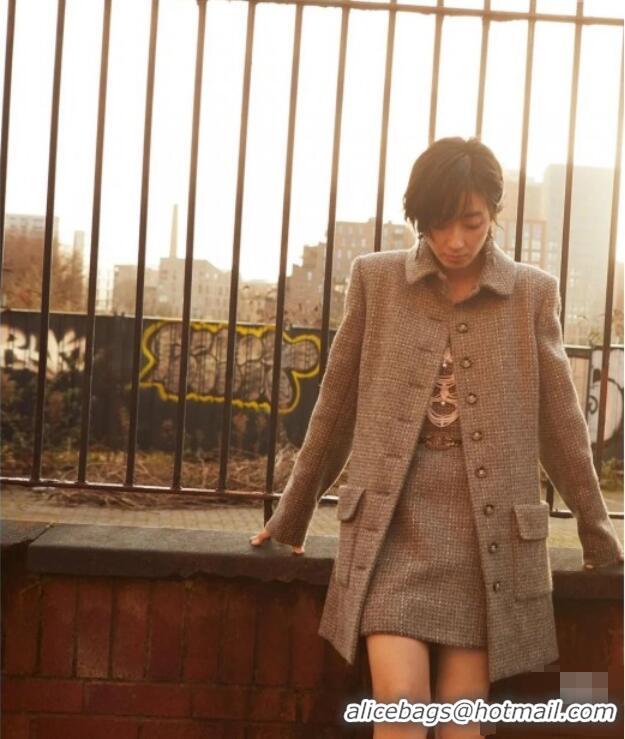 Unique Grade Chanel Wool Tweed Coat CH112114 Grey 2025