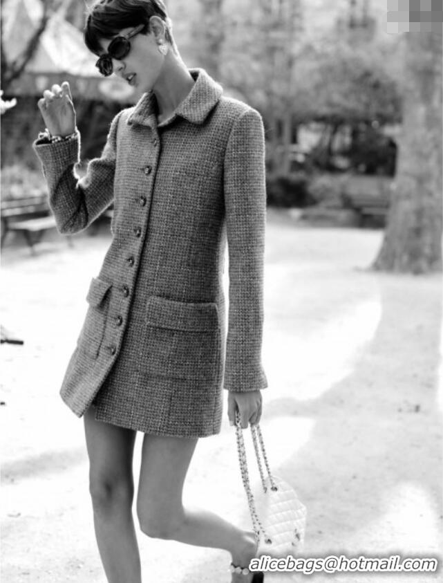 Unique Grade Chanel Wool Tweed Coat CH112114 Grey 2025