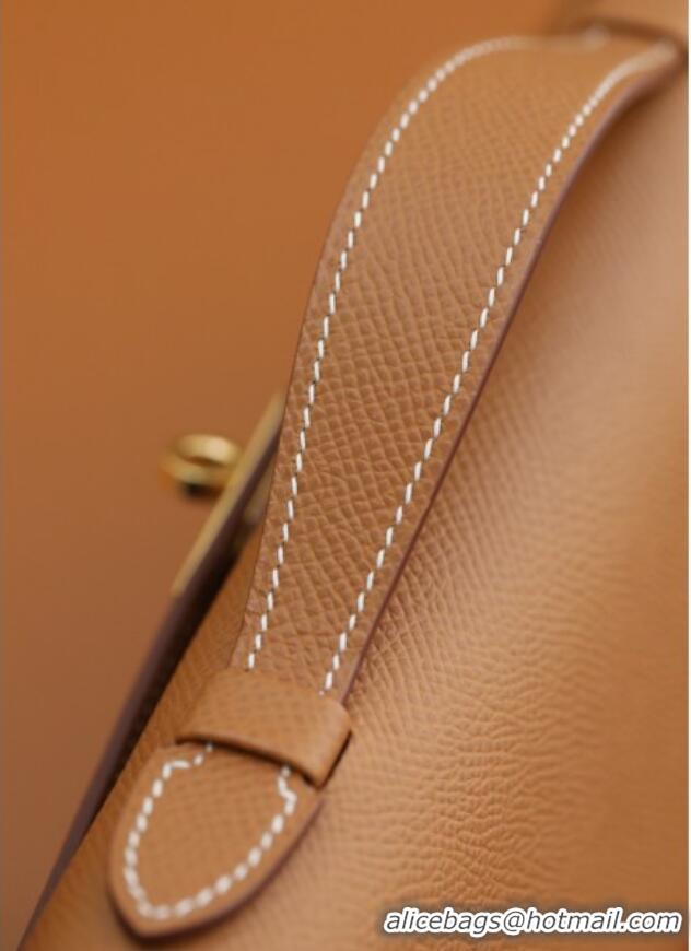 Top Quality Hermes Kelly Cut Clutch Bag in Original Epsom Leather H2101 Brown/Gold (Full Handmade)