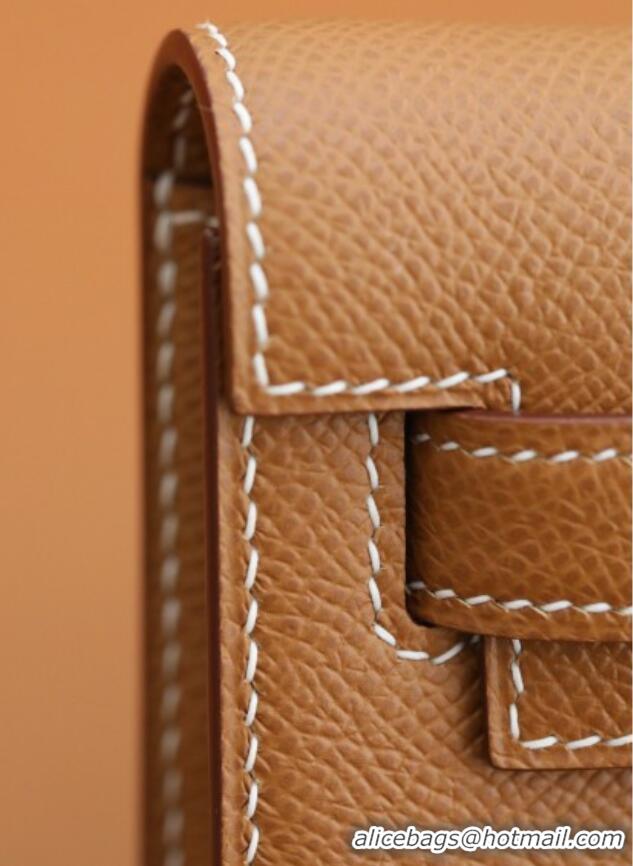 Top Quality Hermes Kelly Cut Clutch Bag in Original Epsom Leather H2101 Brown/Gold (Full Handmade)