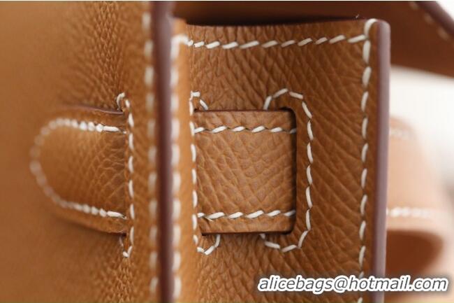 Top Quality Hermes Kelly Cut Clutch Bag in Original Epsom Leather H2101 Brown/Gold (Full Handmade)