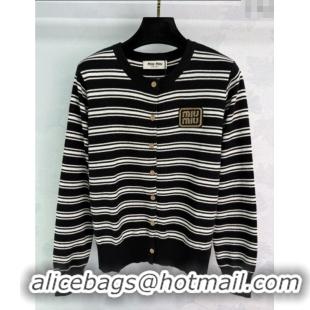 ​Luxury Discount Miu Miu Wool Striped Cardigan 0813 Black 2025