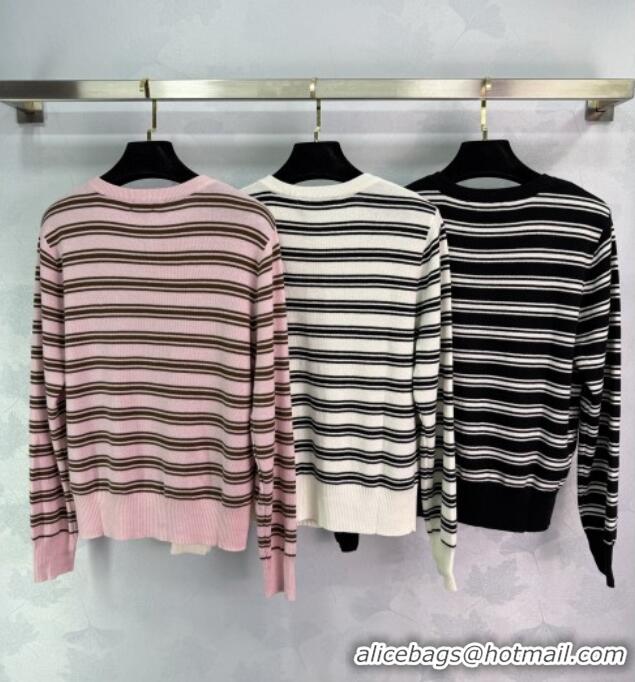 ​Luxury Discount Miu Miu Wool Striped Cardigan 0813 Black 2025