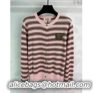 Best Quality Miu Miu Wool Striped Cardigan 0813 Pink 2025