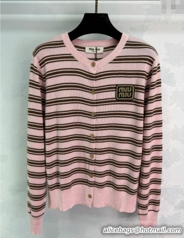 Best Quality Miu Miu Wool Striped Cardigan 0813 Pink 2025
