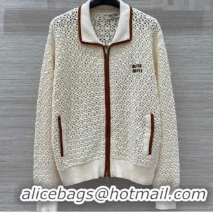 Top Quality Miu Miu Wool Crochet Cardigan 0813 Cream White 2025