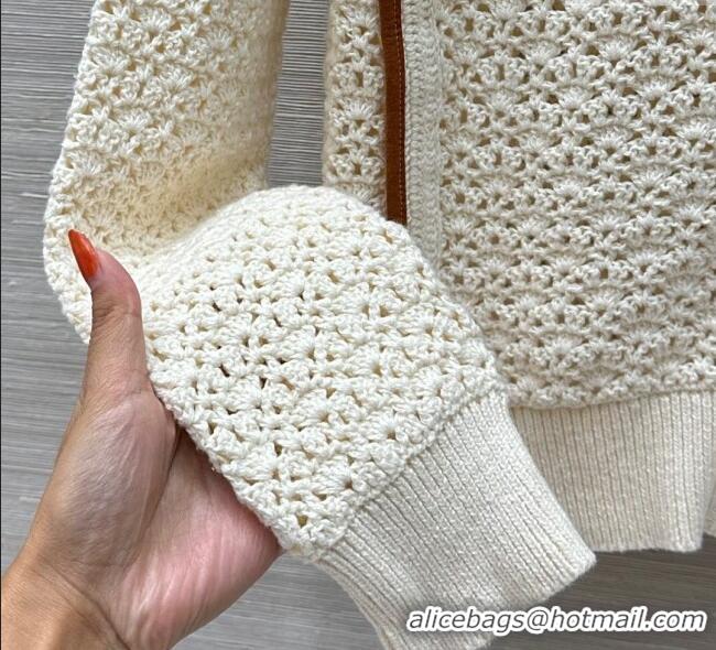 Top Quality Miu Miu Wool Crochet Cardigan 0813 Cream White 2025