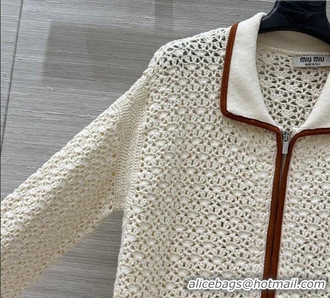 Top Quality Miu Miu Wool Crochet Cardigan 0813 Cream White 2025