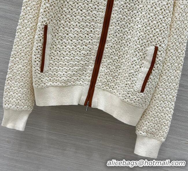 Top Quality Miu Miu Wool Crochet Cardigan 0813 Cream White 2025