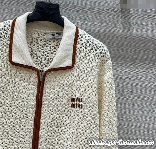 Top Quality Miu Miu Wool Crochet Cardigan 0813 Cream White 2025