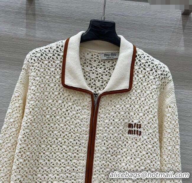 Top Quality Miu Miu Wool Crochet Cardigan 0813 Cream White 2025