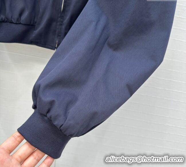 Luxury Cheap Miu Miu Cotton Short Jacket 0814 Dark Blue 2025