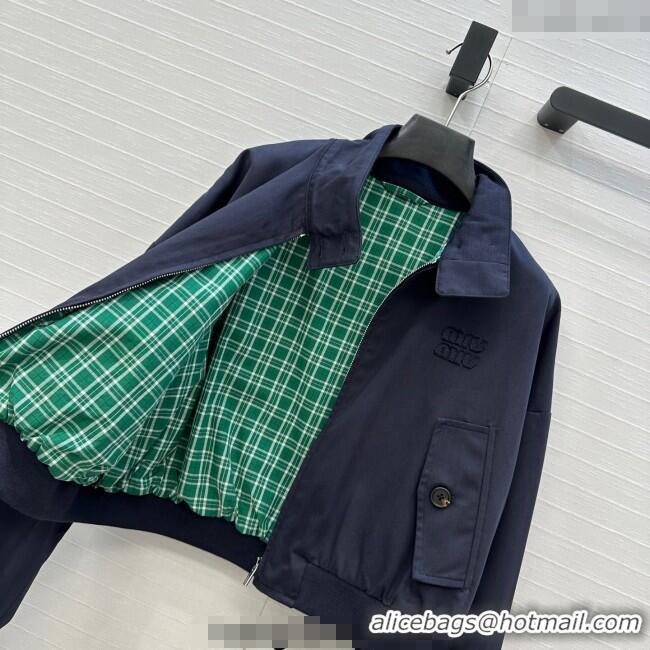 Luxury Cheap Miu Miu Cotton Short Jacket 0814 Dark Blue 2025