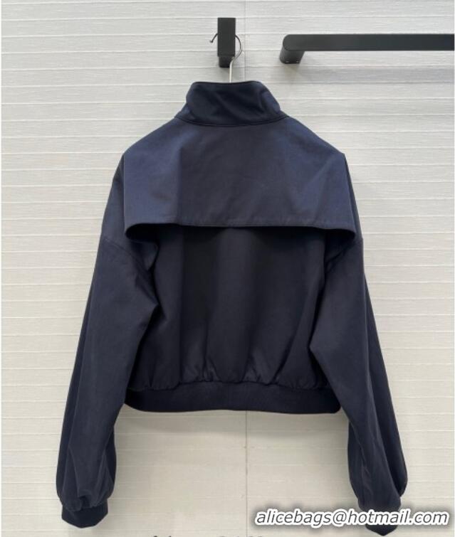 Luxury Cheap Miu Miu Cotton Short Jacket 0814 Dark Blue 2025