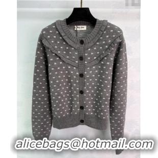 Top Quality Miu Miu Wool Dotted Cardigan 0814 Grey 2025