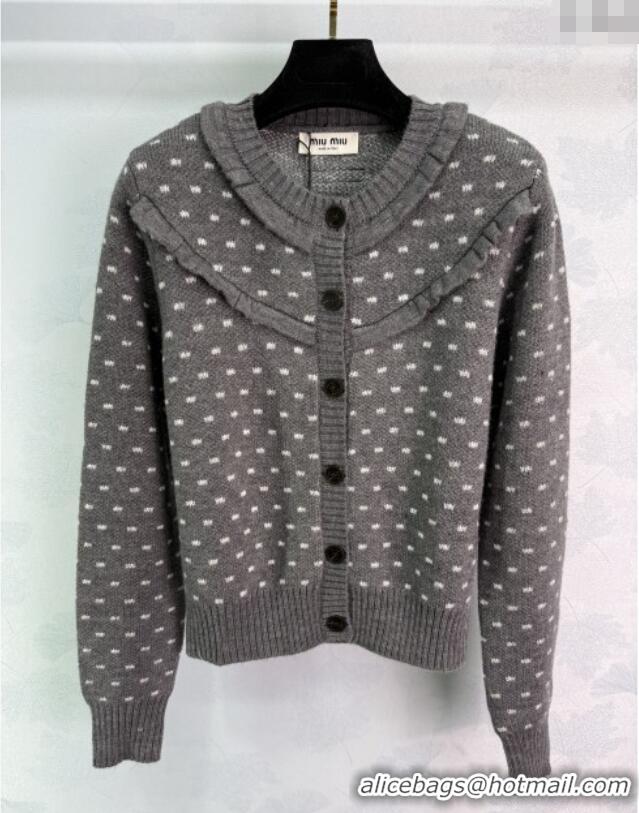 Top Quality Miu Miu Wool Dotted Cardigan 0814 Grey 2025