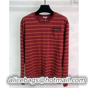 Buy Fashionable Miu Miu Striped Cotton Sweatshirt 0813 Red 2025