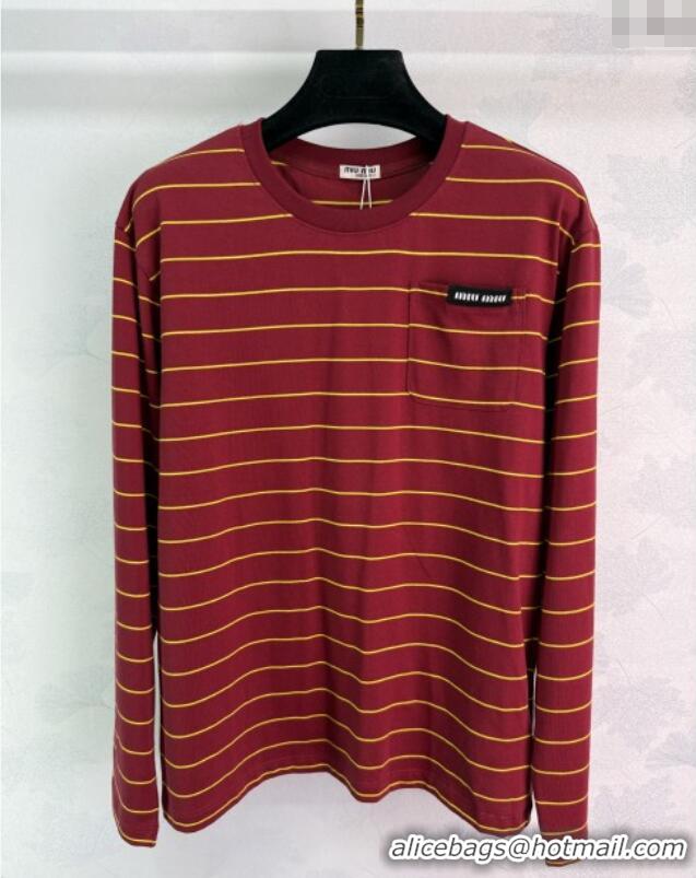 Buy Fashionable Miu Miu Striped Cotton Sweatshirt 0813 Red 2025