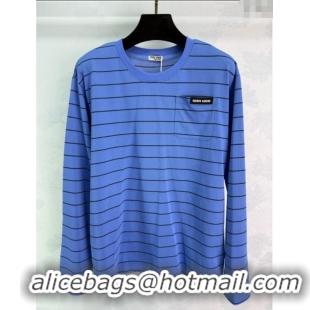 Hot Sell Cheap Miu Miu Striped Cotton Sweatshirt 0813 Blue 2025