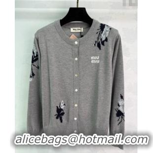 Most Popular Miu Miu Wool Cardigan with Embroidery 0813 Grey 2025