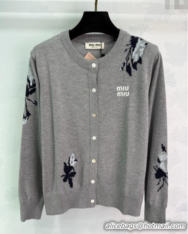 Most Popular Miu Miu Wool Cardigan with Embroidery 0813 Grey 2025