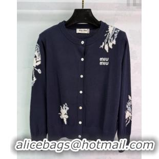 Super Quality Miu Miu Wool Cardigan with Embroidery 0813 Black 2025