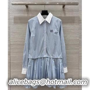 Reasonable Price Miu Miu Striped Shirt Dress 0814 Blue 2025