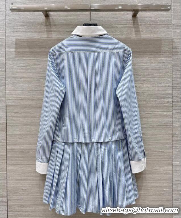 Reasonable Price Miu Miu Striped Shirt Dress 0814 Blue 2025