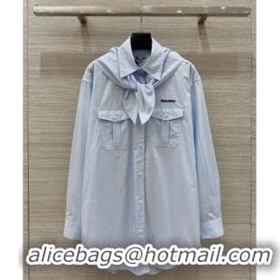 Trendy Design Miu Miu Striped Shirt with Tie 0814 Blue 2025