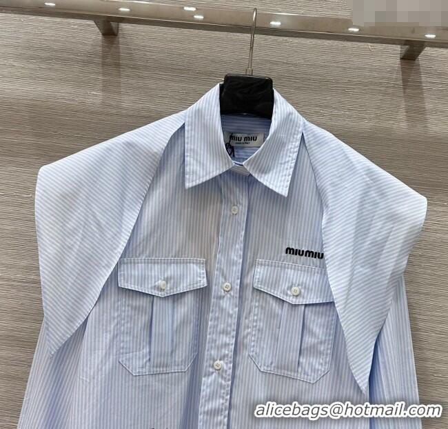 Trendy Design Miu Miu Striped Shirt with Tie 0814 Blue 2025