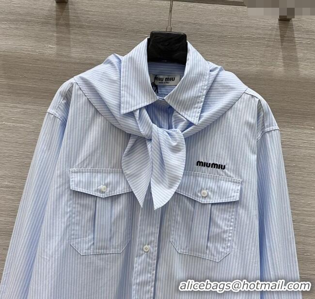 Trendy Design Miu Miu Striped Shirt with Tie 0814 Blue 2025