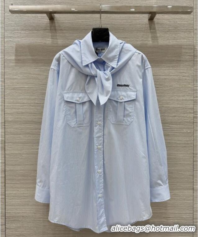 Trendy Design Miu Miu Striped Shirt with Tie 0814 Blue 2025