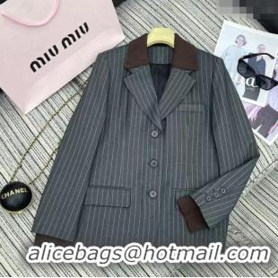 Reasonable Price Miu Miu Striped Jacket 0814 Dark Grey 2025