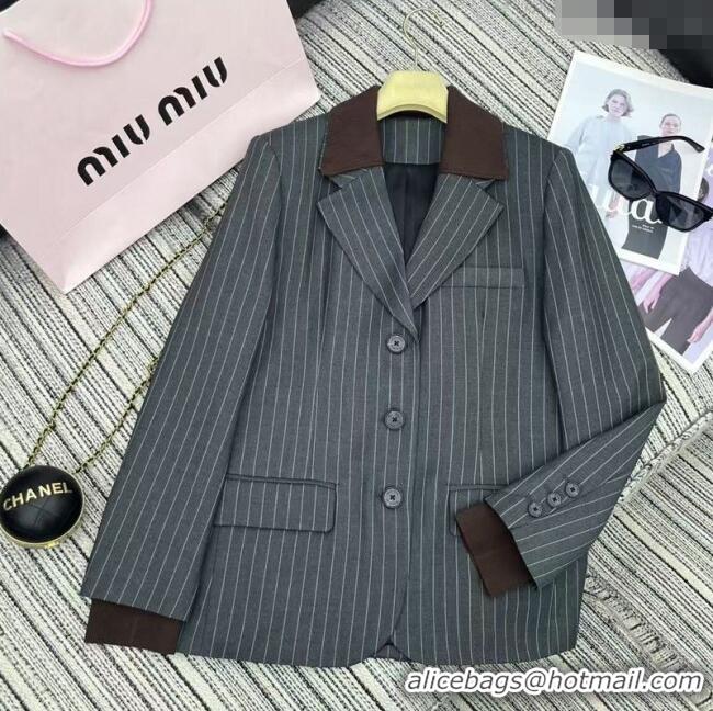Reasonable Price Miu Miu Striped Jacket 0814 Dark Grey 2025