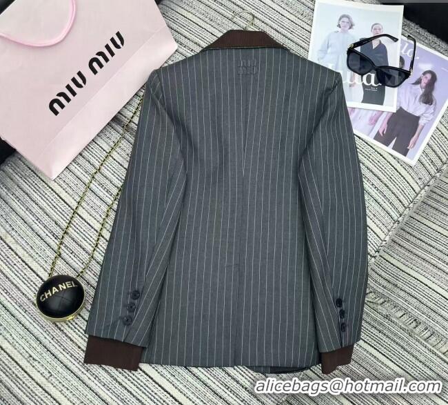 Reasonable Price Miu Miu Striped Jacket 0814 Dark Grey 2025