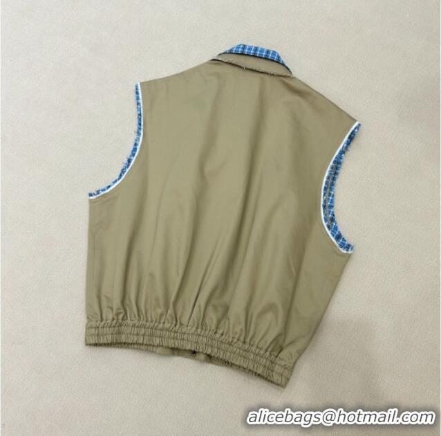 Super Quality Miu Miu Vest and Mini Skirt Set with Plaid Trim MIU090301 Khaki 2025