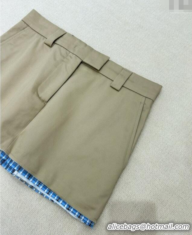 Super Quality Miu Miu Vest and Mini Skirt Set with Plaid Trim MIU090301 Khaki 2025