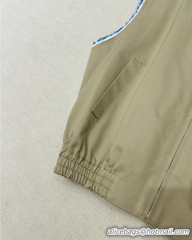 Super Quality Miu Miu Vest and Mini Skirt Set with Plaid Trim MIU090301 Khaki 2025