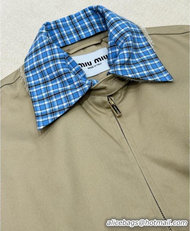 Super Quality Miu Miu Vest and Mini Skirt Set with Plaid Trim MIU090301 Khaki 2025