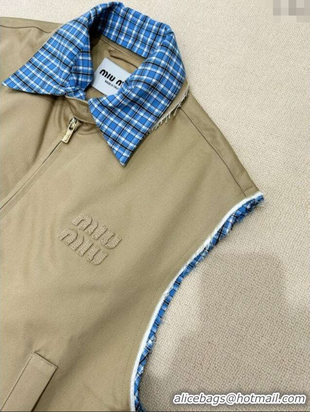Super Quality Miu Miu Vest and Mini Skirt Set with Plaid Trim MIU090301 Khaki 2025