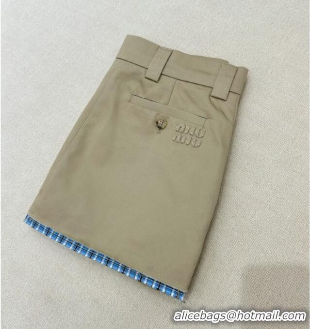 Super Quality Miu Miu Vest and Mini Skirt Set with Plaid Trim MIU090301 Khaki 2025