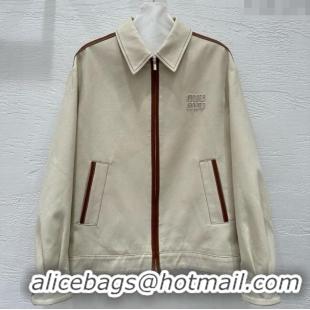 Shop Discount Miu Miu Lambskin Trim and Canvas Jacket 0903 White 2025