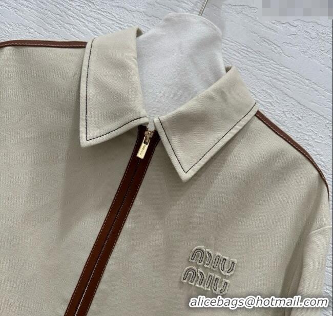 Shop Discount Miu Miu Lambskin Trim and Canvas Jacket 0903 White 2025