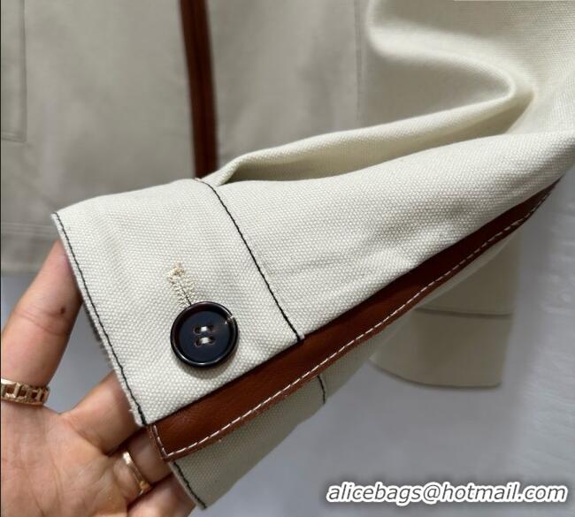 Shop Discount Miu Miu Lambskin Trim and Canvas Jacket 0903 White 2025