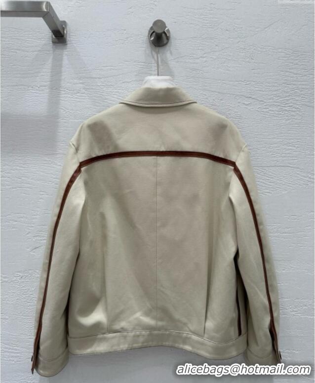 Shop Discount Miu Miu Lambskin Trim and Canvas Jacket 0903 White 2025