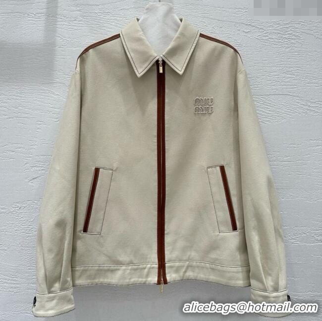 Shop Discount Miu Miu Lambskin Trim and Canvas Jacket 0903 White 2025