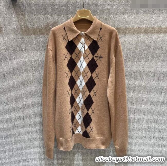 Big Discount Miu Miu Cashmere Polo Sweatshirt MIU090308 Beige 2025
