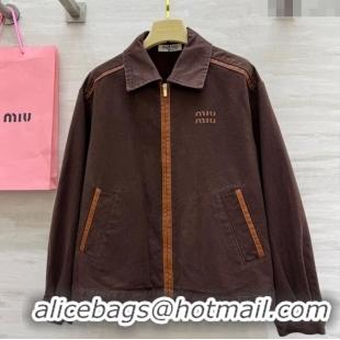 Top Quality Miu Miu Denim and Lambskin Jacket 0814 Coco Brown 2025
